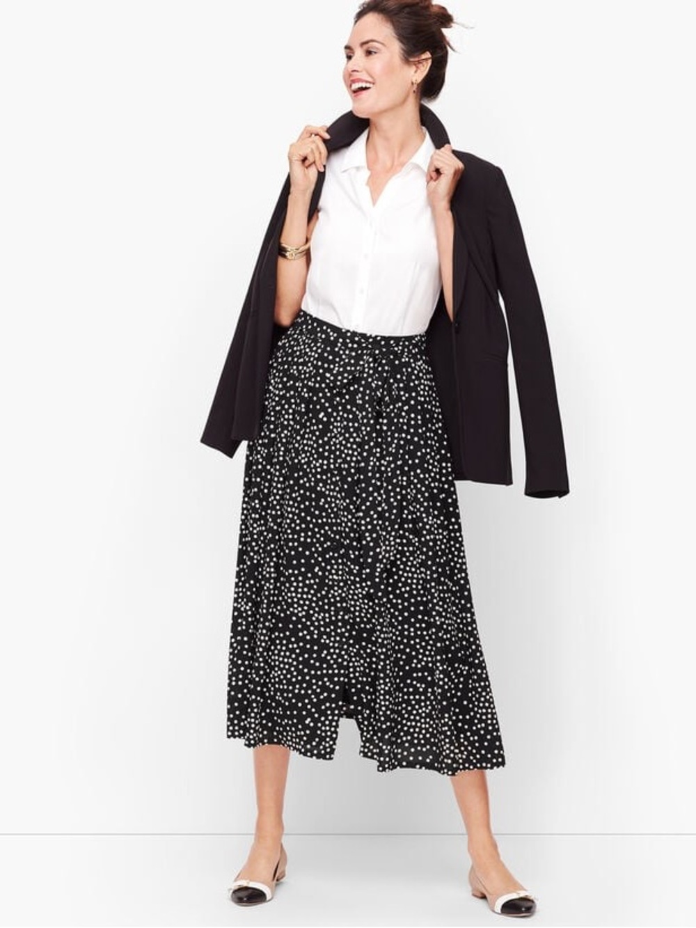 Talbots Dot Button Front Midi Skirt Size 10 Tie Waist Classic Office Career - Picture 8 of 8